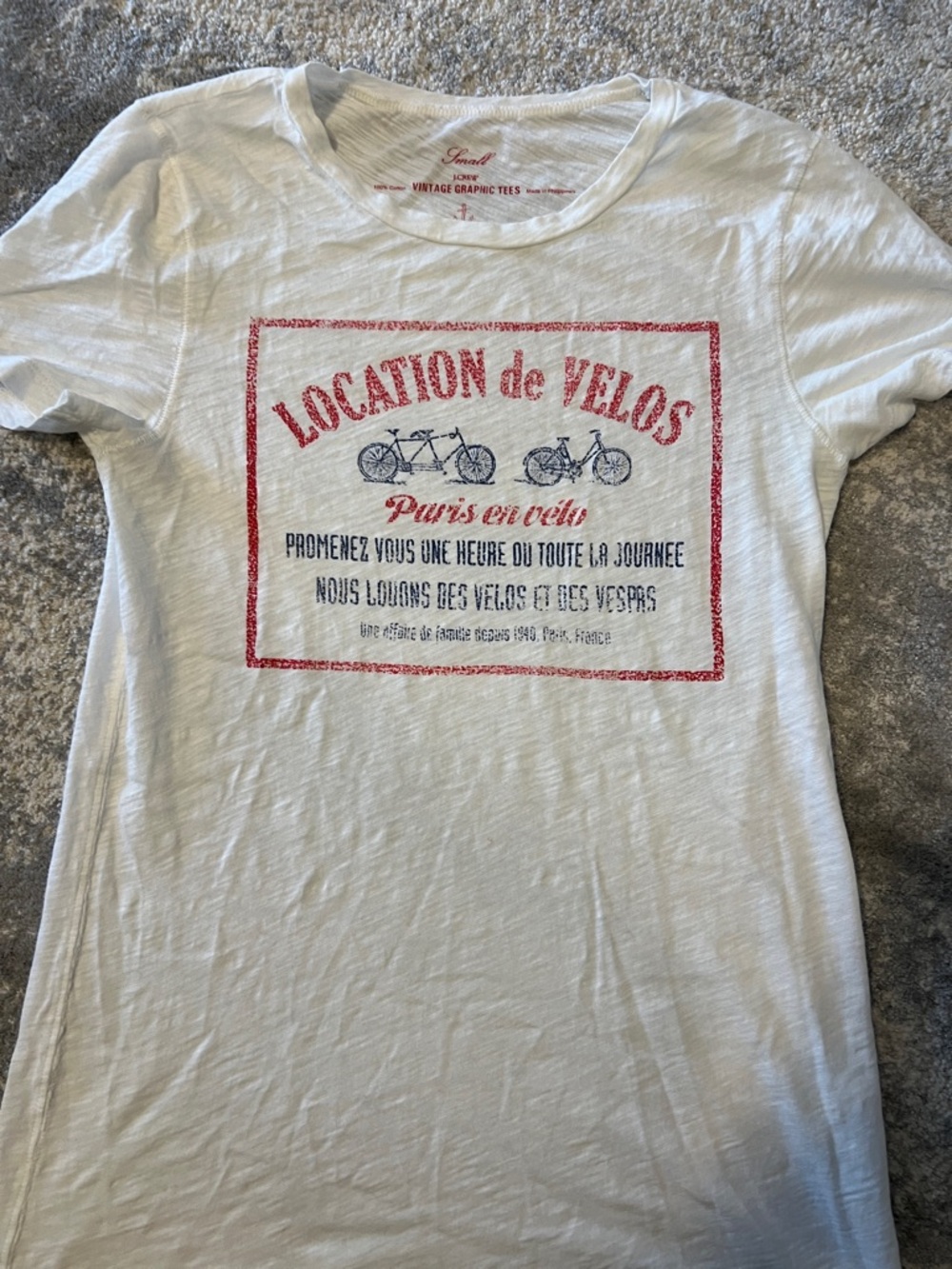 J. Crew White Short Sleeve Graphic Tee with Red & Navy Print